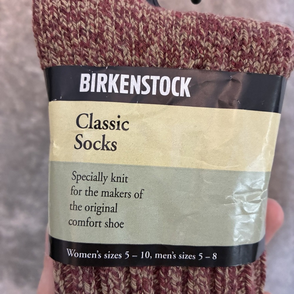 Vtg Birkenstock Classic Sock Marled Burgundy Tan Ribbed Knit Unisex W 5-10 M 5-8